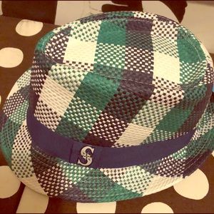Kelly green and cobalt blue plaid paper hat
